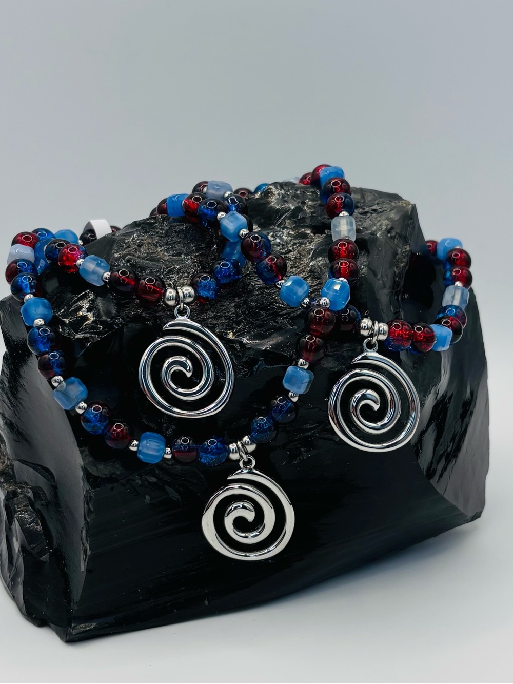 *ANKLET* S.Steel Swirl & Crackle Glass Jade Stretchy Anklet